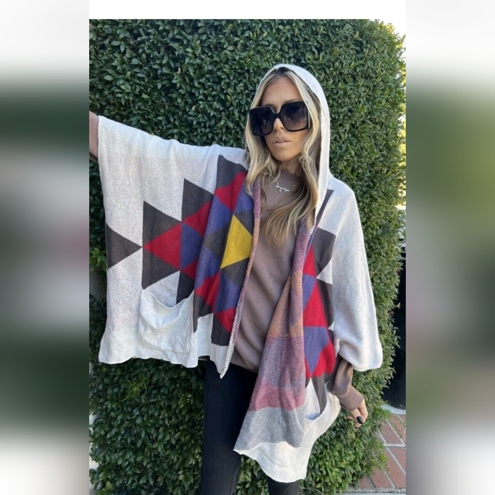 NWT Billabong Oversized Aztec Tribal Boho Hooded Open Front Kimono Cardigan S